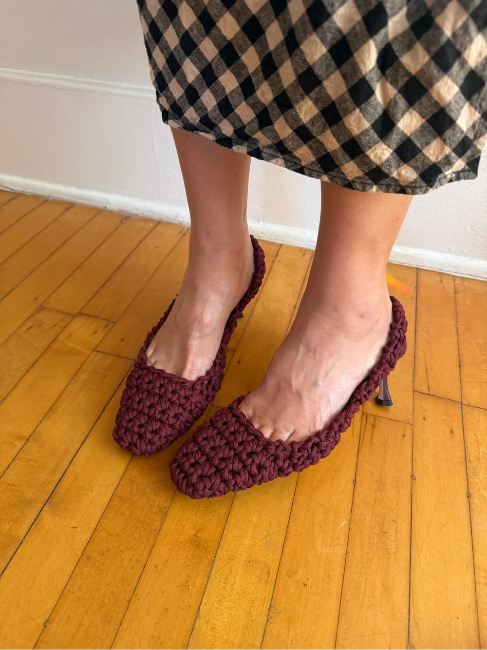 Nº21 Woven Slingback Kitten Heel Pumps in Burgundy - Women Shoes